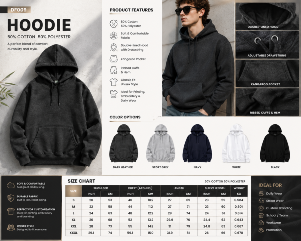 DF009 DigiPrint Hoodies Unisex, 50/50 Blend
