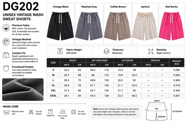 DG202 DigiPrint Unisex Vintage Short, Acid washed, Mineral washed, unisex